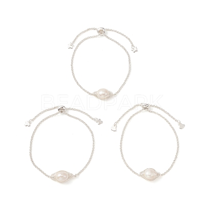 Natural Pearl Link Slider Bracelet BJEW-JB09449-01-1