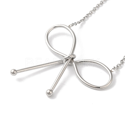 Non-Tarnish 304 Stainless Steel Cable Chain Bowknot Pendant Necklaces NJEW-Z041-02P-01-1