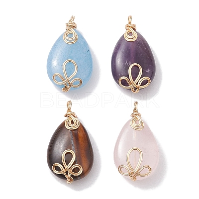 Natural Mixed Stone Copper Wire Wrapped Pendants PALLOY-JF02618-1