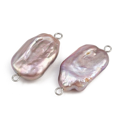 Natural Freshwater Pearl Keshi Pearl Nuggets Connector Charms STAS-D378-14P-1