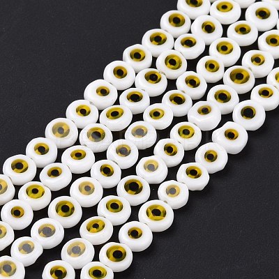 Handmade Evil Eye Lampwork Flat Round Bead Strands LAMP-L058-6mm-22-1