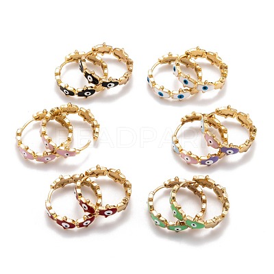 Brass Enamel Huggie Hoop Earrings EJEW-F264-20-G-1