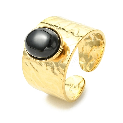 Natural Carnelian/Black Agate/Tiger Eye/Lapis Lazuli/Moss Agate Cuff Open Rings RJEW-JR01079-02-1