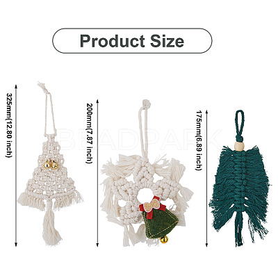 3Pcs 3 Style Christmas Theme Cotton Weave Pendant Decorations HJEW-CF0001-13-1