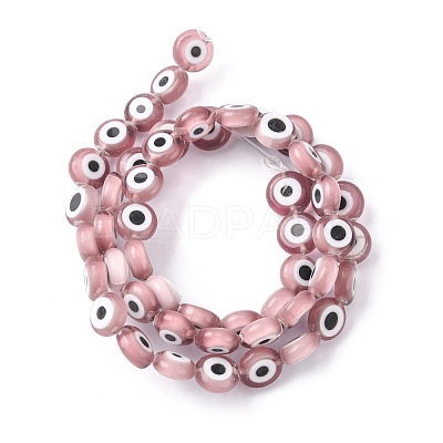 Handmade Evil Eye Lampwork Flat Round Bead Strands LAMP-L058-8mm-03-1