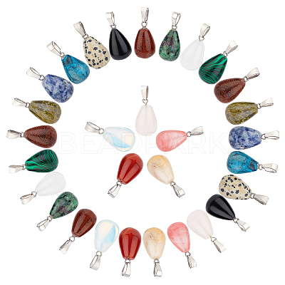 30Pcs 15 Colors Gemstone Pendants G-SC0001-40-1