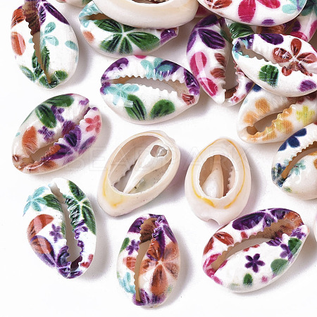 Printed Natural Cowrie Shell Beads SSHEL-R047-01-C04-1