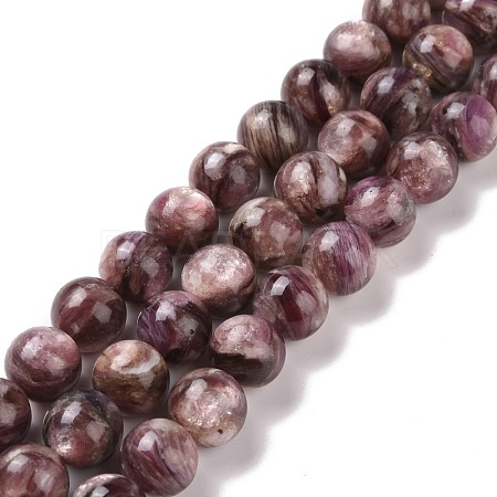 Natural Lepidolite/Purple Mica Stone Beads Strands G-G925-02A-1