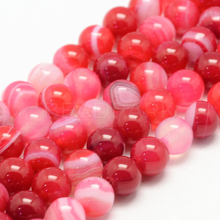 Natural Striped Agate/Banded Agate Bead Strands G-K155-B-6mm-09-1