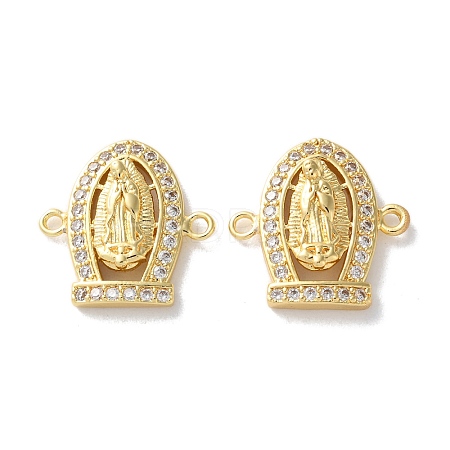 Rack Plating Brass Clear Cubic Zirconia Virgin Mary Connector Charms KK-C084-36A-G-1