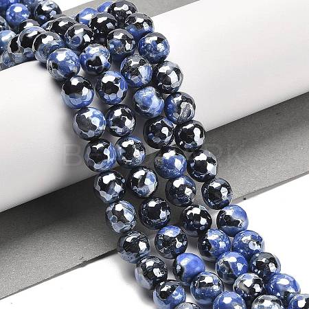 Electroplated Natural Fire Crackle Agate Round Beads Strands G-G0006-A02-02-1