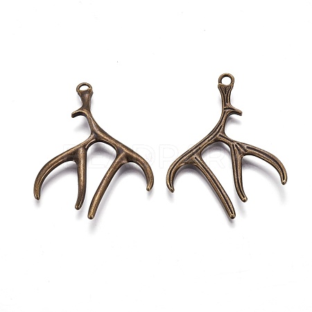 Tibetan Style Alloy Deer Antler Pendants X-TIBEP-S261-AB-FF-1