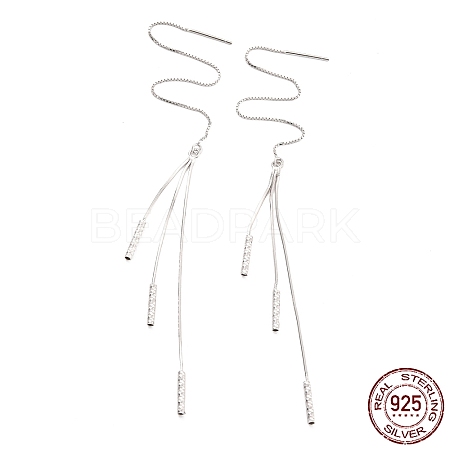 Rhodium Plated 925 Sterling Silver Long Ear Thread EJEW-P195-04P-1