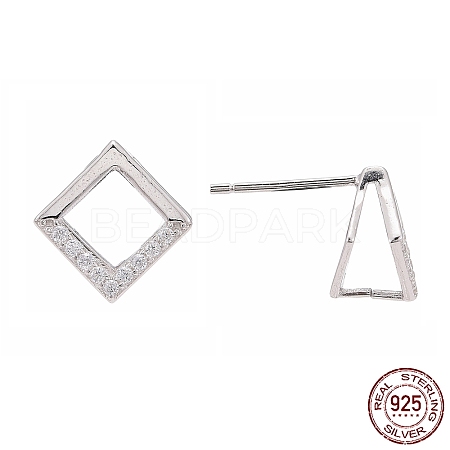 Rhodium Plated 925 Sterling Silver Stud Earring Findings STER-F048-28P-1
