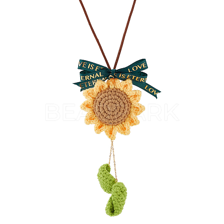 Crochet Sunflower Leaf Bowknot Hanging Pendant Decorations HJEW-WH0043-37G-1