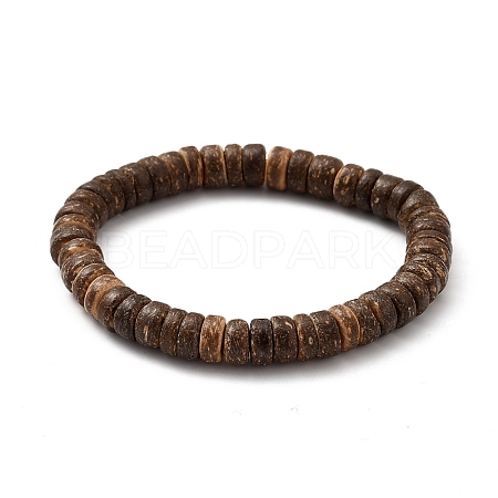 Rondelle Natural Coconut Stretch Bracelets BJEW-JB05361-01-1