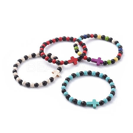 Natural Sandalwood Beads Stretch Bracelets BJEW-JB04679-1