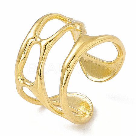 Ion Plating(IP) 304 Stainless Steel Wide Hollow Open Cuff Ring for Women RJEW-G275-02G-1