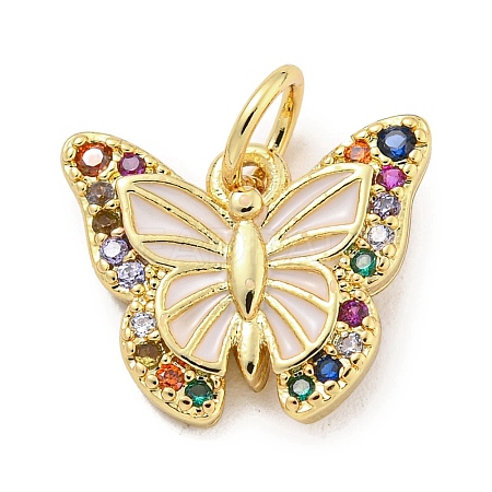 Rack Plating Brass Micro Pave Cubic Zirconia with Enamel Charms KK-Q814-23G-01-1