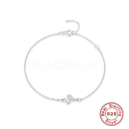 Anti-Tarnish Rhodium Plated 925 Sterling Silver Micro Pave Cubic Zirconia Link Bracelets ZA1067-1-1