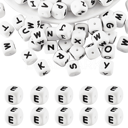 20Pcs White Cube Letter Silicone Beads 12x12x12mm Square Dice Alphabet Beads with 2mm Hole Spacer Loose Letter Beads for Bracelet Necklace Jewelry Making JX432E-1