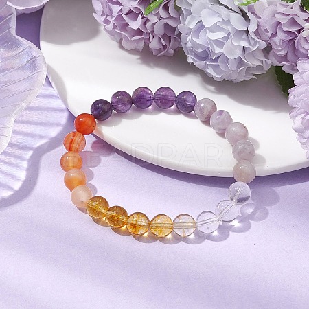 Natural Quartz Crystal & Amethyst & Carnelian Beaded Stretch Bracelets for Women BJEW-TA00553-1