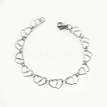 Tarnish Resistant 304 Stailess Steel Heart to Heart Link Chain Bracelets BJEW-N280-12P-1