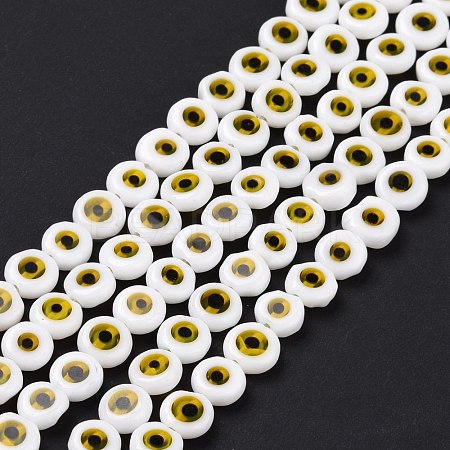 Handmade Evil Eye Lampwork Flat Round Bead Strands LAMP-L058-6mm-22-1