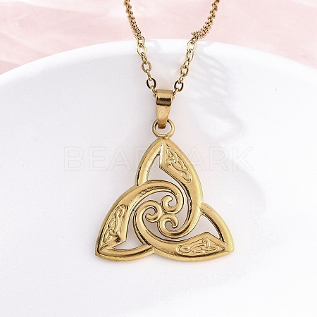 Viking Triskelion Knot 304 Stainless Steel Pendant Necklaces NJEW-M096-32G-1