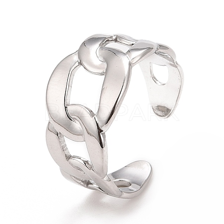 Non-Tarnish 304 Stainless Steel Curb Chain Shape Cuff Ring for Women RJEW-C025-31P-1