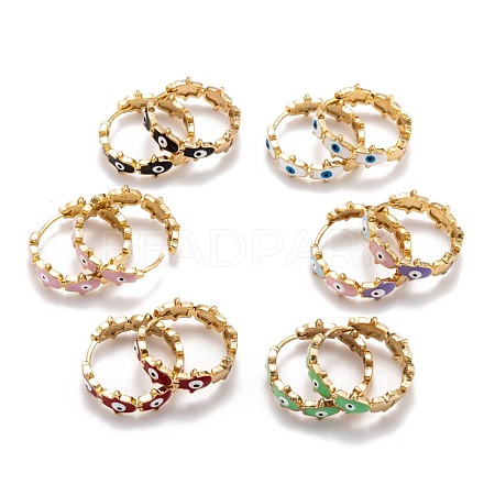 Brass Enamel Huggie Hoop Earrings EJEW-F264-20-G-1