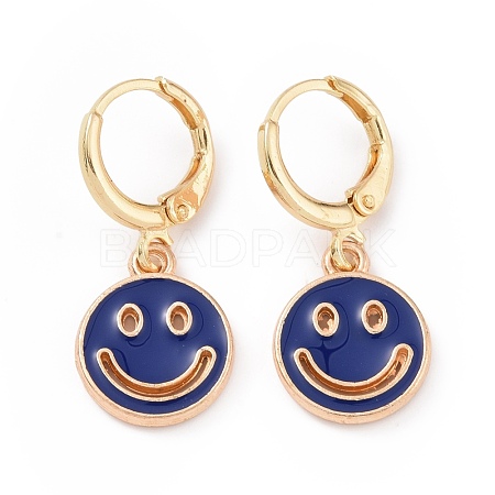 Hollow Out Smiling Face Enamel Hoop Earrings for Women EJEW-G304-01KCG-05-1