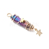 3Pcs 3 Styles Electroplated Natural Quartz Crystal Pointed Copper Wire Wrapped Pendants PALLOY-JF03766-01-4