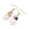 Teardrop Electroplate Shell Pearl & Resin Flower Dangle Earrings EJEW-JE07167-3