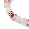 Natural Quartz Crystal & Glass Beaded Stretch Bracelet with Heart Charms for Valentine's Day BJEW-TA00284-4