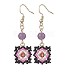 Handmade Glass Seed Beaded Window Lattice Pattern Dangle Earrings EJEW-MZ00560-05-2