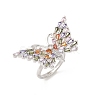 Butterfly Brass Micro Pave Colorful Cubic Zirconia Finger Rings for Women RJEW-G343-30P-01-4