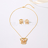 Brass Micro Pave Clear Cubic Zirconia Crescent Moon Tassel Pendant Necklaces and Stud Earrings Sets for Women PB9460-5