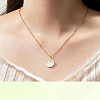 Flat Round 201 Stainless Steel Pave Natural Shell Mustard Seed Pendant Necklaces for Women WG511AE-05-2