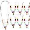 Wood Cross with Acrylic Beaded Pendant Necklaces for Women NJEW-AB00012-1