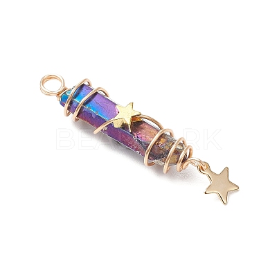 3Pcs 3 Styles Electroplated Natural Quartz Crystal Pointed Copper Wire Wrapped Pendants PALLOY-JF03766-01-1