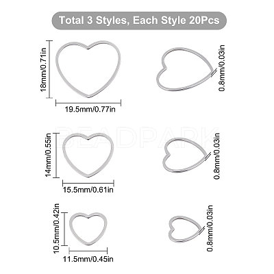 60Pcs 3 Style 304 Stainless Steel Linking Ring STAS-SC0004-19-1