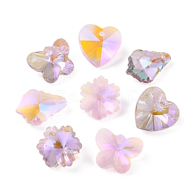 32Pcs 8 Style Pointed Back Electroplate Faceted Glass Pendants EGLA-YW0001-40-1