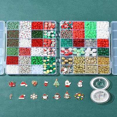 DIY Christmas Themed Acrylic & Glass Seed & Polymer Clay Beads Bracelet Kits DIY-FS0007-95-1