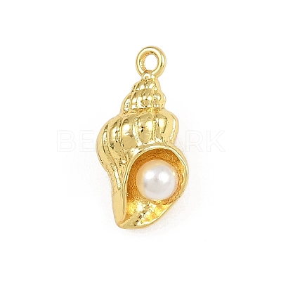 Shell Shape Brass ABS Imitation Pearl Pendants KK-I352-04C-G-1