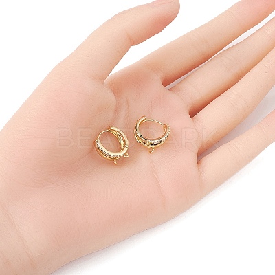 Brass Micro Pave Clear Cubic Zirconia Hoop Earring Findings ZIRC-YW0001-10G-1