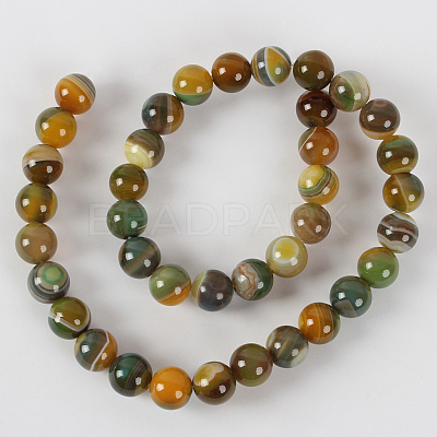 Natural Striped Agate/Banded Agate Round Bead Strands G-E234-01-1