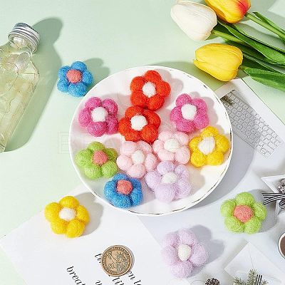 14Pcs 7 Colors Wool Needle Felting Flower Crafts DIY-FG0003-06-1