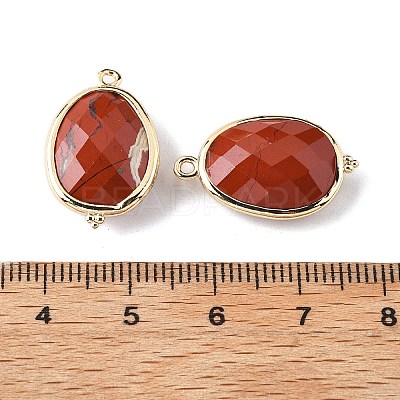 Natural Red Jasper Faceted Oval Connector Charms G-H323-02G-05-1
