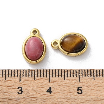 Natural Mixed Gemstone Oval Charms STAS-Z099-14G-1